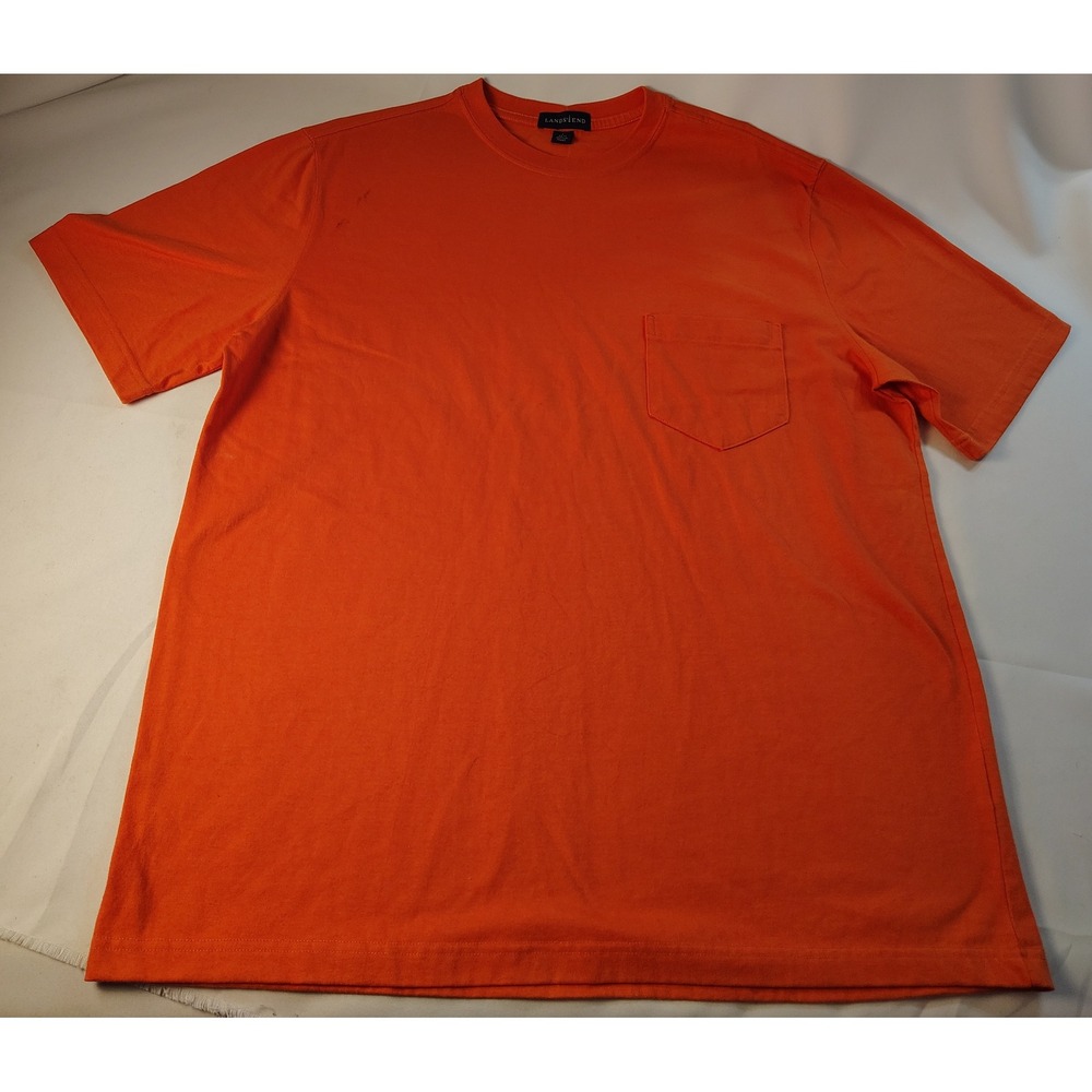 Lands End Mens Orange Short Sleeve Pocket T-Shirt Cotton Crew Neck Size L 42-44
